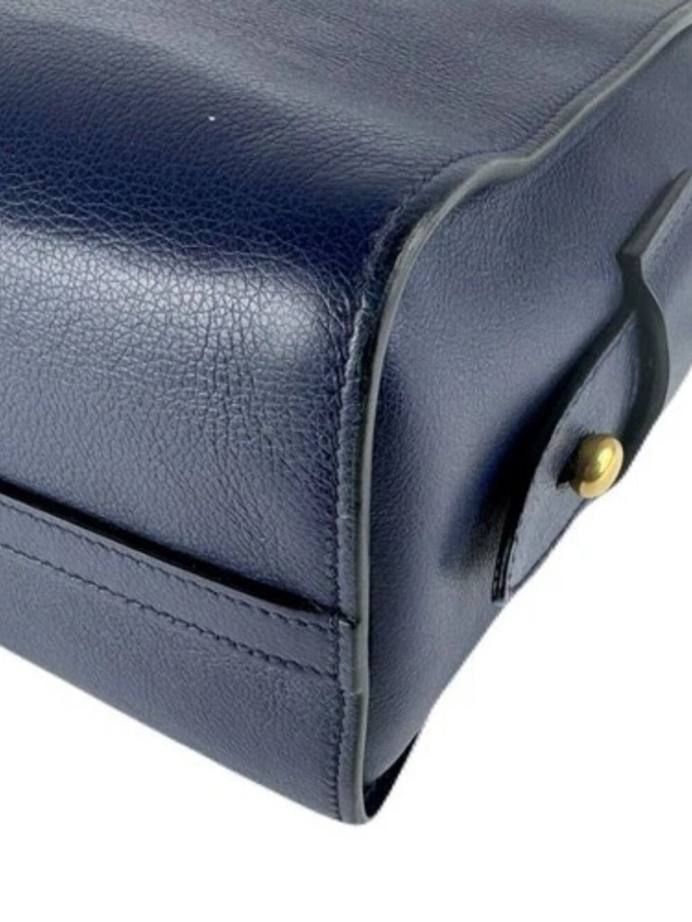 Auth PRADA Handbag Shoulder Bag Navy Leather/Goldtone - z8878 - Picture 10 of 14